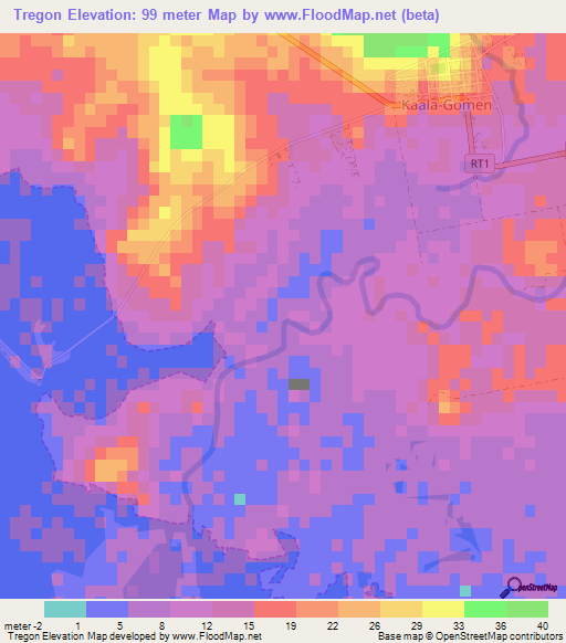 Tregon,New Caledonia Elevation Map
