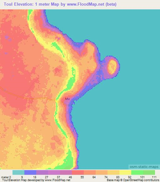 Toul,New Caledonia Elevation Map