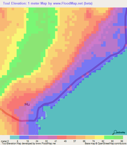 Toul,New Caledonia Elevation Map