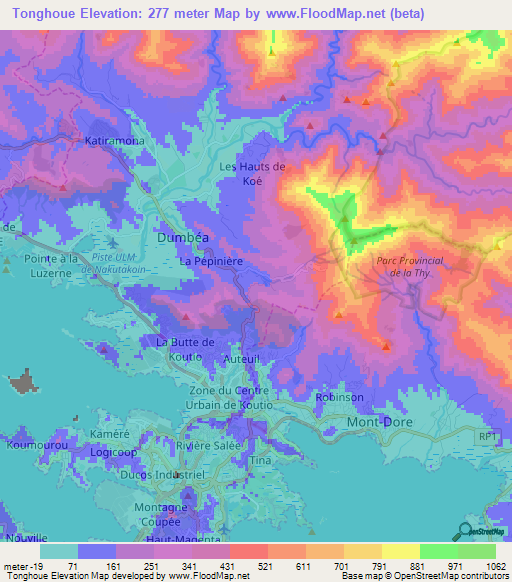 Tonghoue,New Caledonia Elevation Map