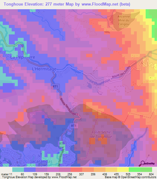 Tonghoue,New Caledonia Elevation Map