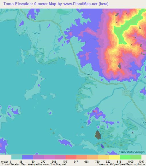 Tomo,New Caledonia Elevation Map