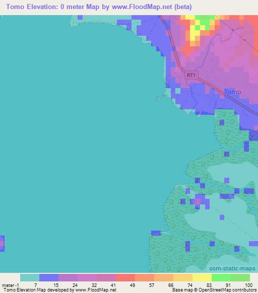 Tomo,New Caledonia Elevation Map