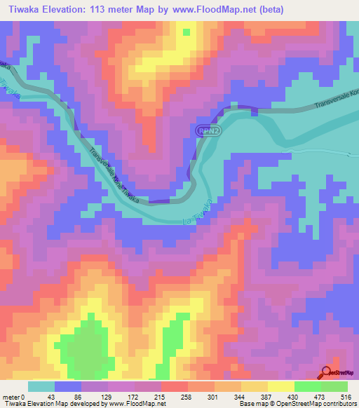 Tiwaka,New Caledonia Elevation Map