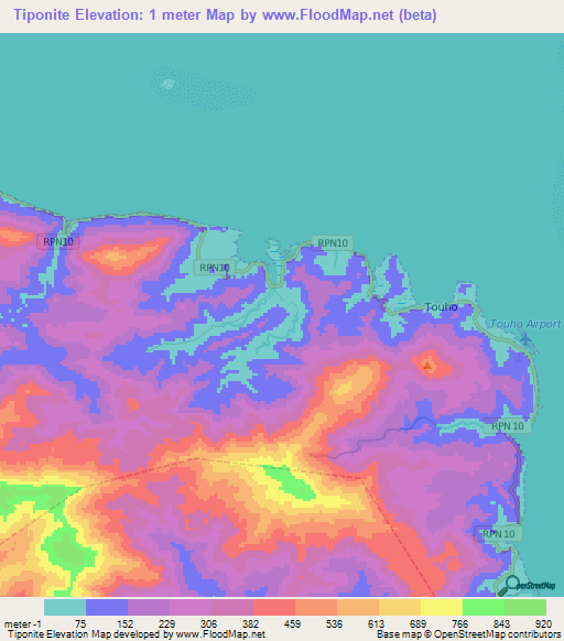 Tiponite,New Caledonia Elevation Map