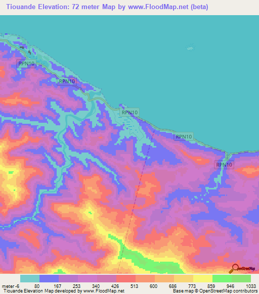 Tiouande,New Caledonia Elevation Map