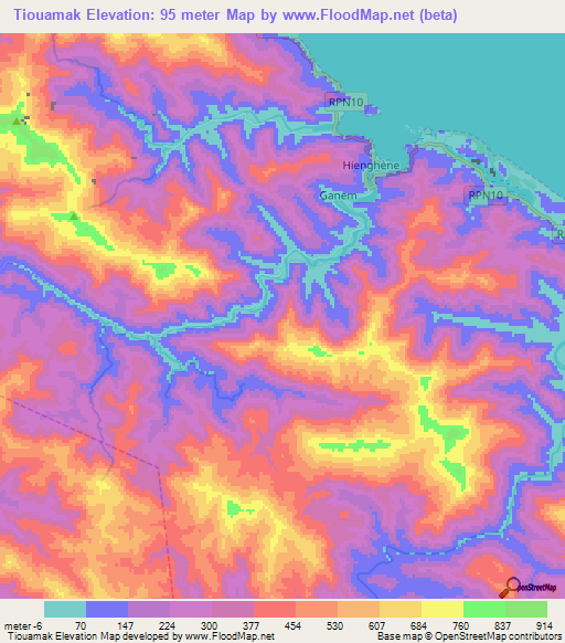 Tiouamak,New Caledonia Elevation Map