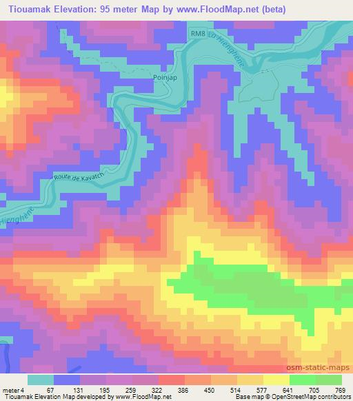 Tiouamak,New Caledonia Elevation Map