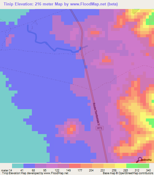 Tinip,New Caledonia Elevation Map