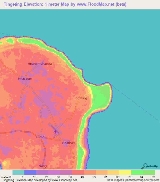 Tingeting,New Caledonia Elevation Map