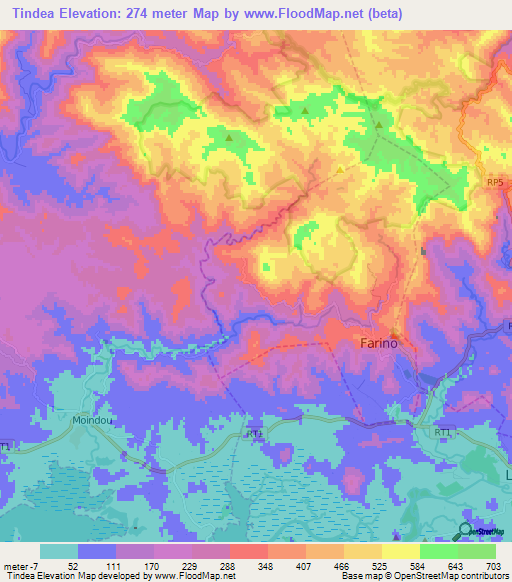 Tindea,New Caledonia Elevation Map