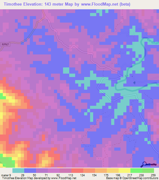 Timothee,New Caledonia Elevation Map