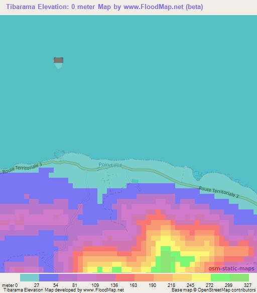 Tibarama,New Caledonia Elevation Map