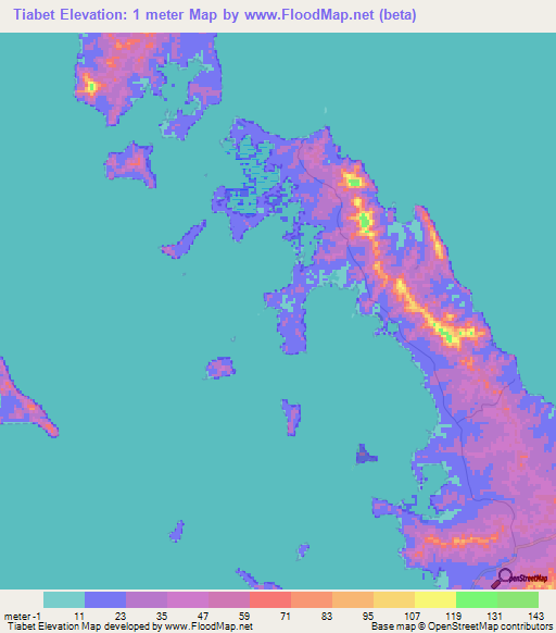 Tiabet,New Caledonia Elevation Map