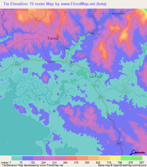 Tia,New Caledonia Elevation Map