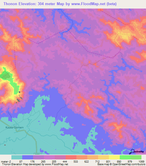 Thonon,New Caledonia Elevation Map