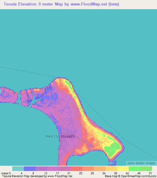 Teouta,New Caledonia Elevation Map