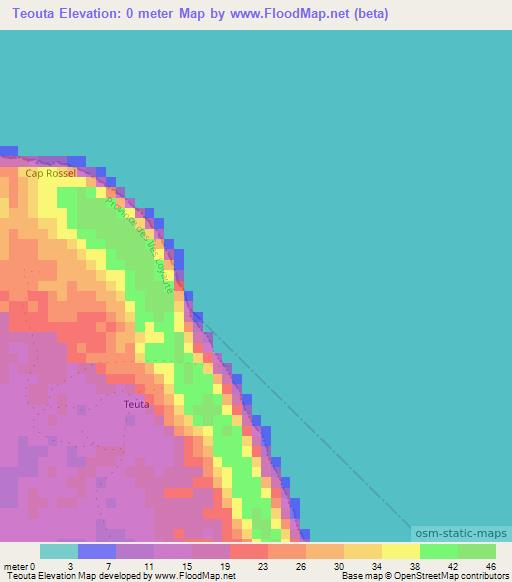 Teouta,New Caledonia Elevation Map