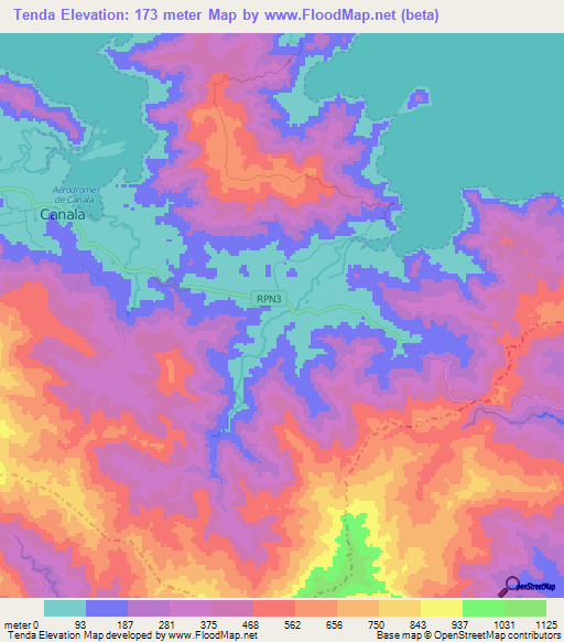 Tenda,New Caledonia Elevation Map