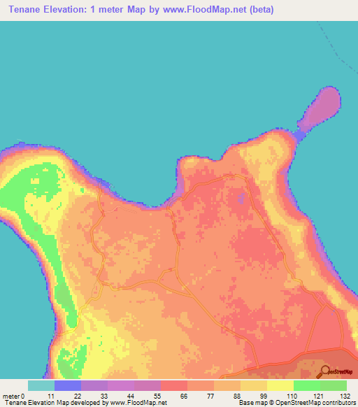 Tenane,New Caledonia Elevation Map