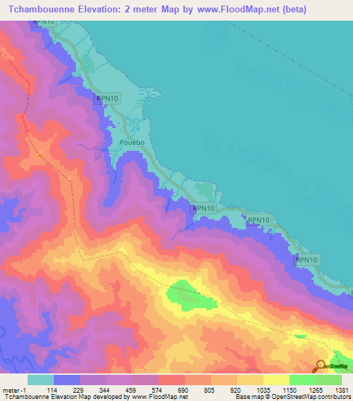 Tchambouenne,New Caledonia Elevation Map