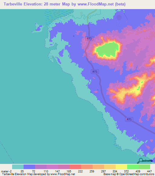 Tarbeville,New Caledonia Elevation Map