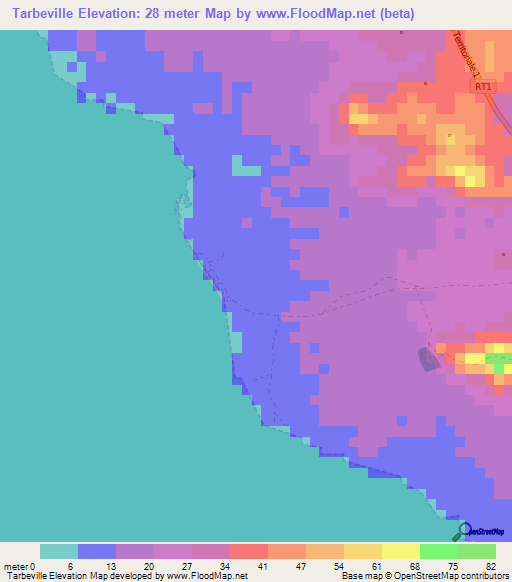 Tarbeville,New Caledonia Elevation Map