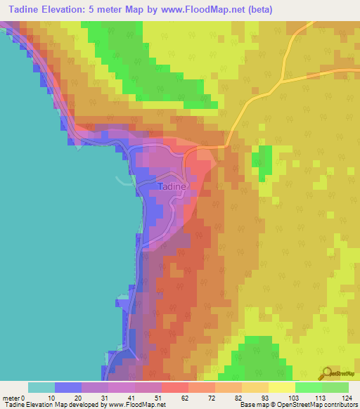 Tadine,New Caledonia Elevation Map