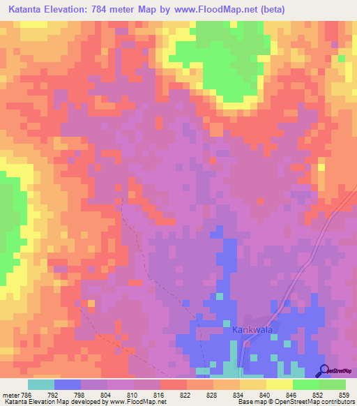 Katanta,Congo (Kinshasa) Elevation Map