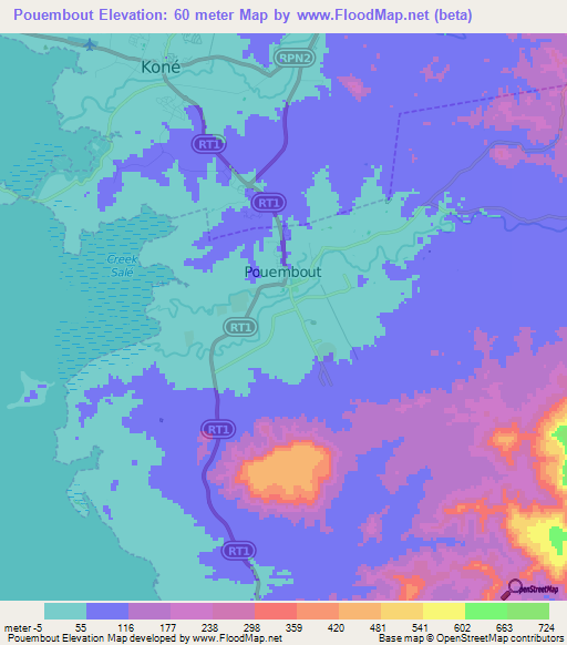 Pouembout,New Caledonia Elevation Map