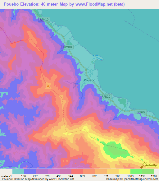 Pouebo,New Caledonia Elevation Map