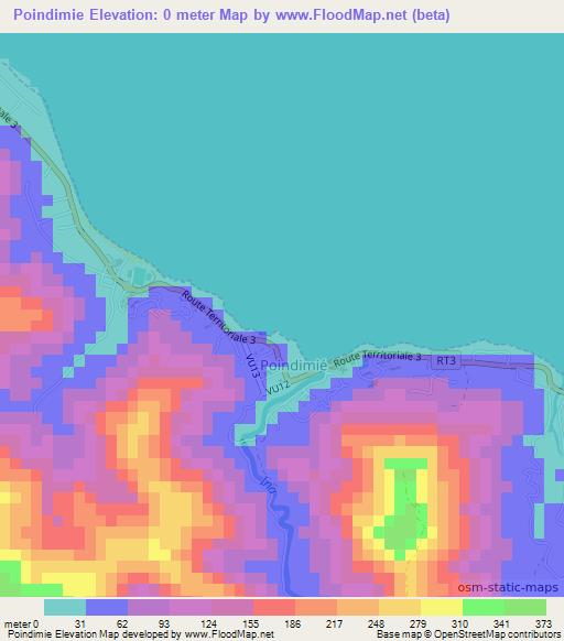 Poindimie,New Caledonia Elevation Map