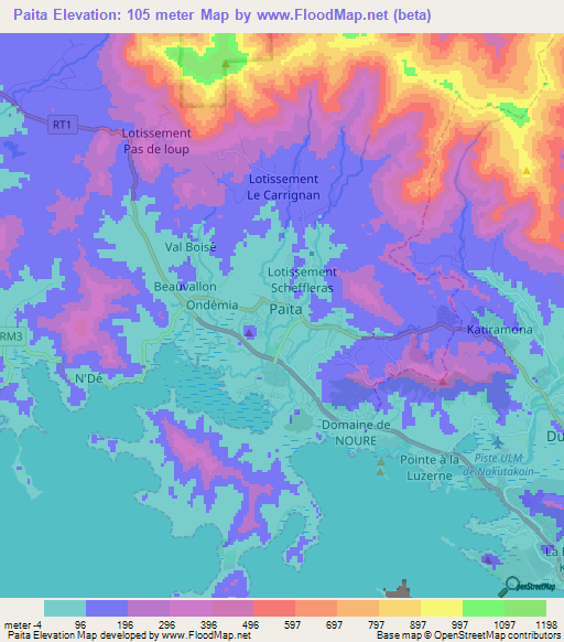Paita,New Caledonia Elevation Map