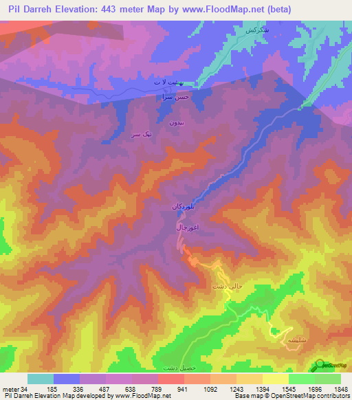 Pil Darreh,Iran Elevation Map