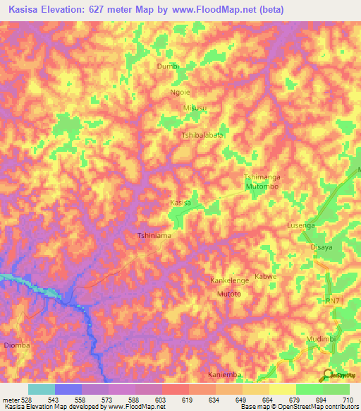 Kasisa,Congo (Kinshasa) Elevation Map