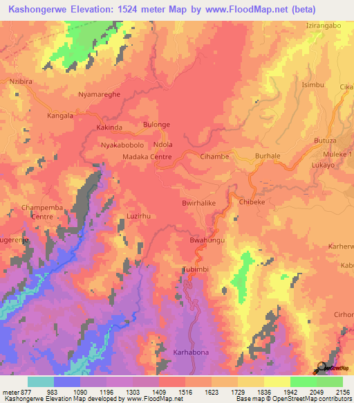 Kashongerwe,Congo (Kinshasa) Elevation Map
