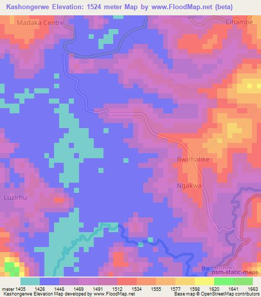 Kashongerwe,Congo (Kinshasa) Elevation Map