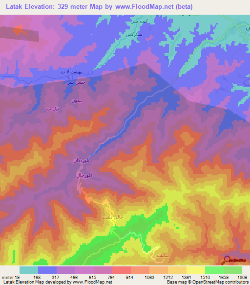 Latak,Iran Elevation Map