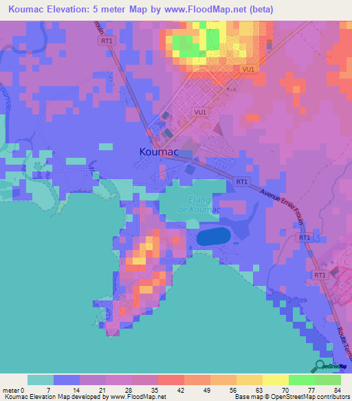 Koumac,New Caledonia Elevation Map