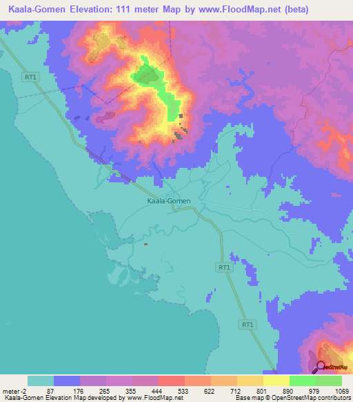 Kaala-Gomen,New Caledonia Elevation Map