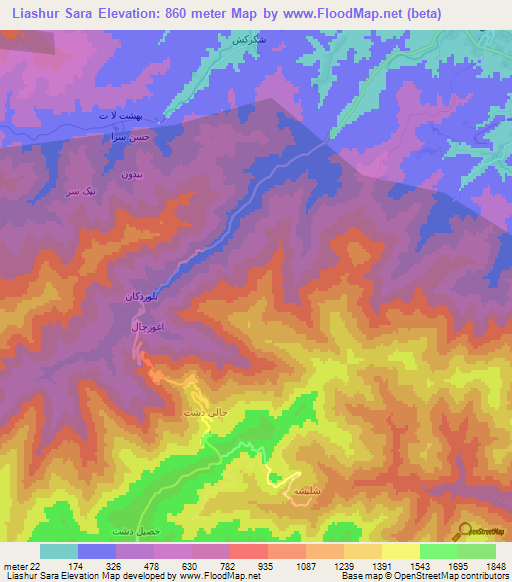 Liashur Sara,Iran Elevation Map