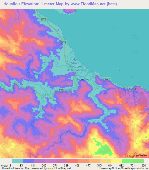 Houailou,New Caledonia Elevation Map