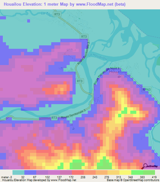 Houailou,New Caledonia Elevation Map