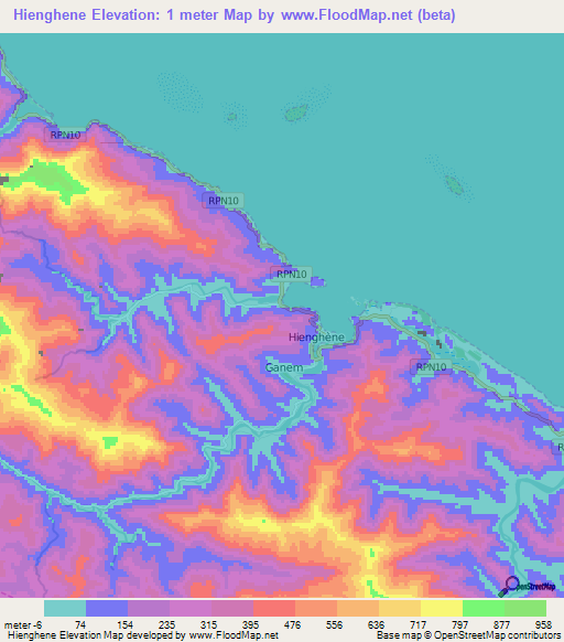 Hienghene,New Caledonia Elevation Map