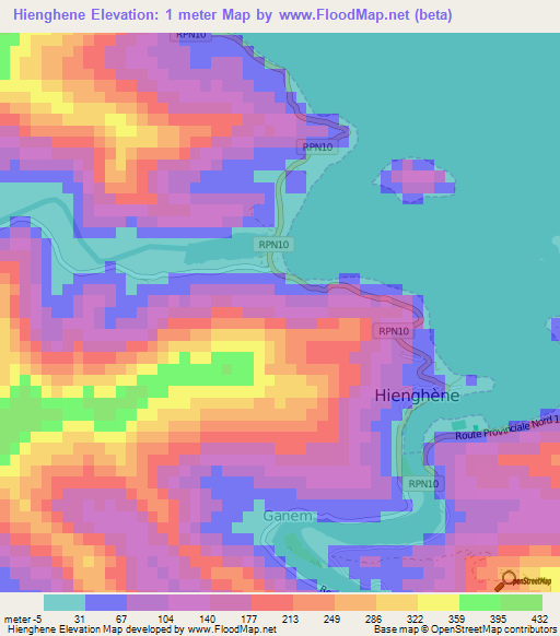 Hienghene,New Caledonia Elevation Map
