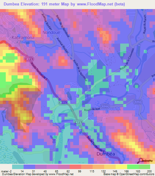 Dumbea,New Caledonia Elevation Map