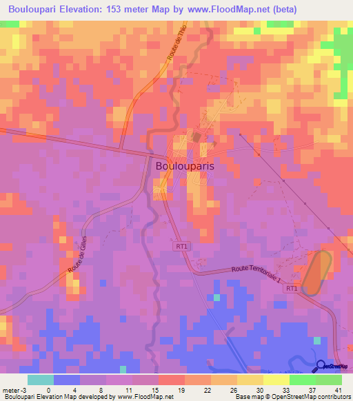 Bouloupari,New Caledonia Elevation Map