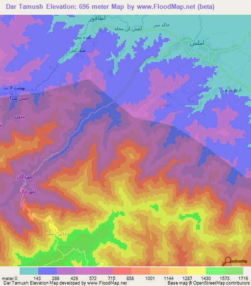 Dar Tamush,Iran Elevation Map