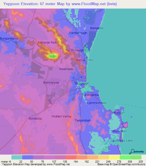 Yeppoon,Australia Elevation Map