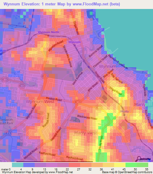 Wynnum,Australia Elevation Map